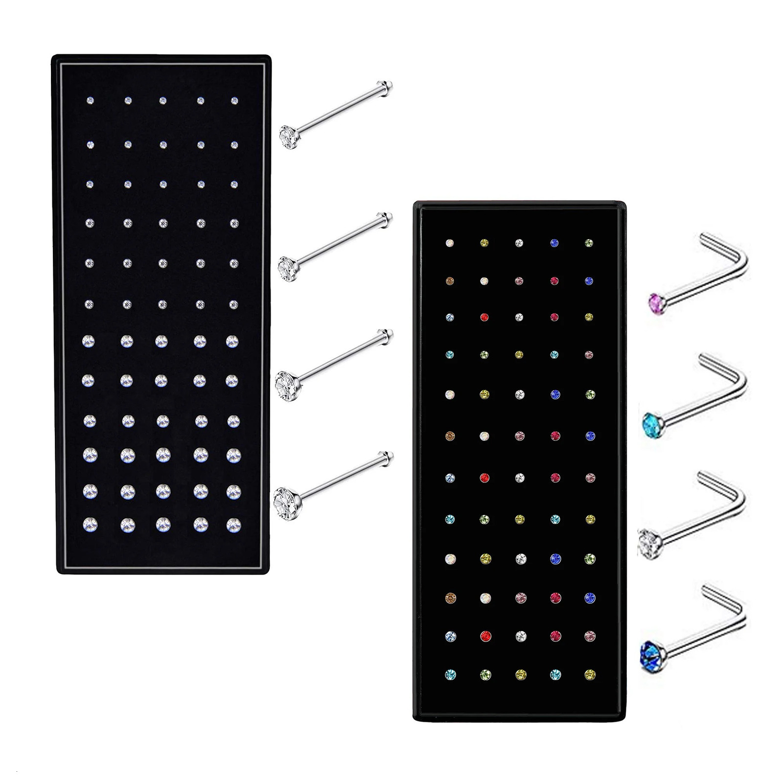 Drperfect 60pcs Stainless Steel Nose Studs Rings Piercing Pin Nostril Body Jewelry for Woman Men 20G-22G 1.5mm 2mm 2.5mm 250605