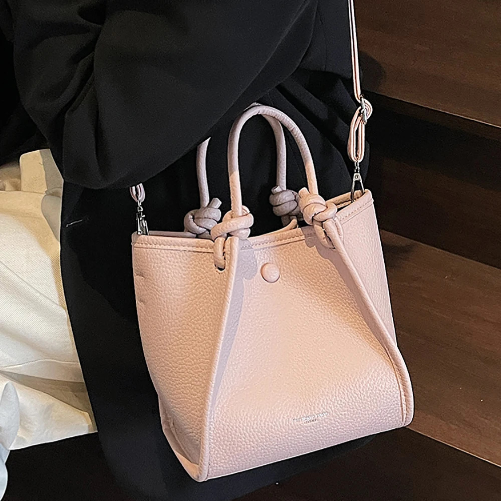 Womens Lychee Pattern Bucket Bag Korean Style High Grade Buckle Handbags Daily Simple Versatile Commute One Shoulder Bags 250605