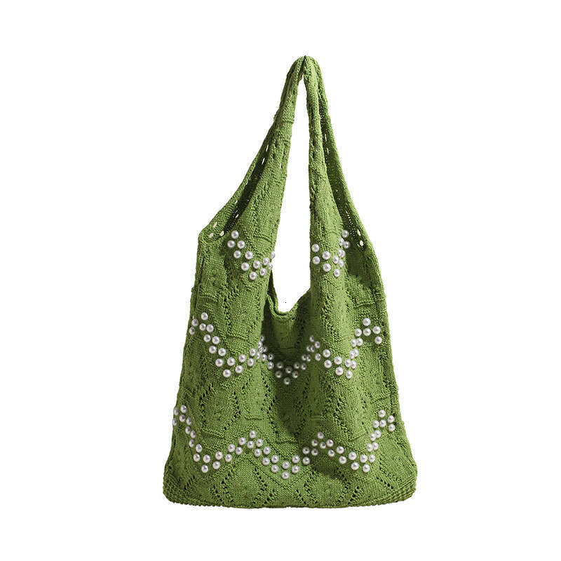 Casual Simple Knitted For Women New Large Capacity Commuter Shoulder Fashion Pearl Tote Bucket Bag B5