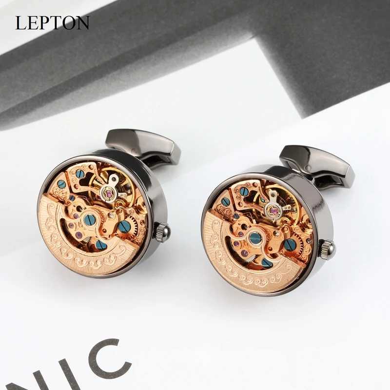 Hot Watch Movement Cufflinks For Mens Lepton Steampunk Gear Watch Mechanism Cuff links Men French Shirt Cuffs Cufflink gemelos W250606