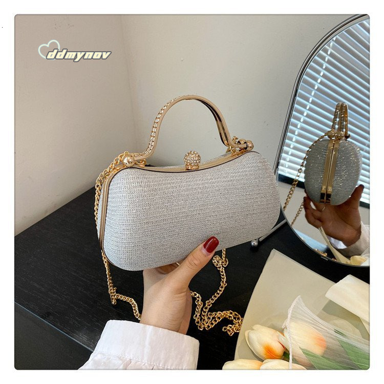 New Women's Handbag 2024 Textured Tote Box Evening Niche Chain Shoulder Crossbody Bag ddmynov