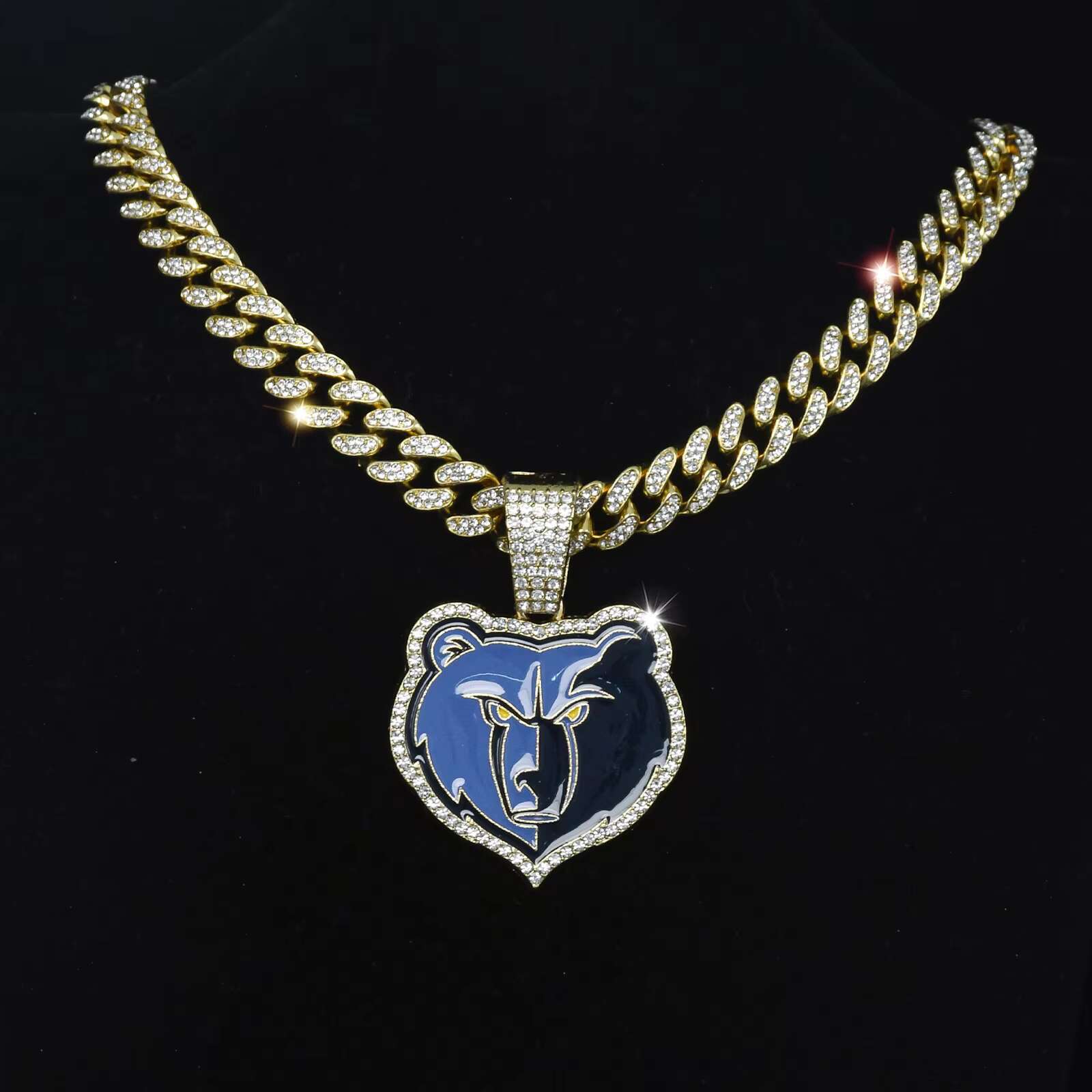 Custom Mens Basketball Team Grizzlies Pendant Alloy Necklace for Hip Hop Gray Bear Sport Fans