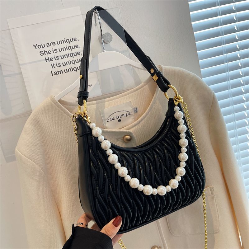 2025 Summer New Women's Bag New Summer White Women's Small Crossbody Bag Handbag Advanced Chain Shoulder Bag Designer Wrinkled Pattern Cross