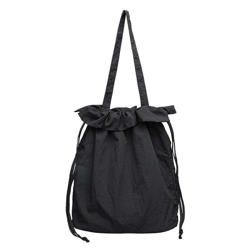 Casual Nylon Bucket Ins Fashion Literary Canvas Tote Internet Celebrity Drawstring Pleated Shoulder Bag for Women