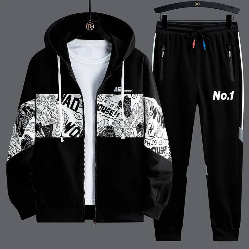 Ddmyoutdoor Spring Men Sportswear Tracksuit Piece Running Sets Sports Suit Jacket Pant Sweatsuit Male Print Clothing Streetwear Jogging Suit