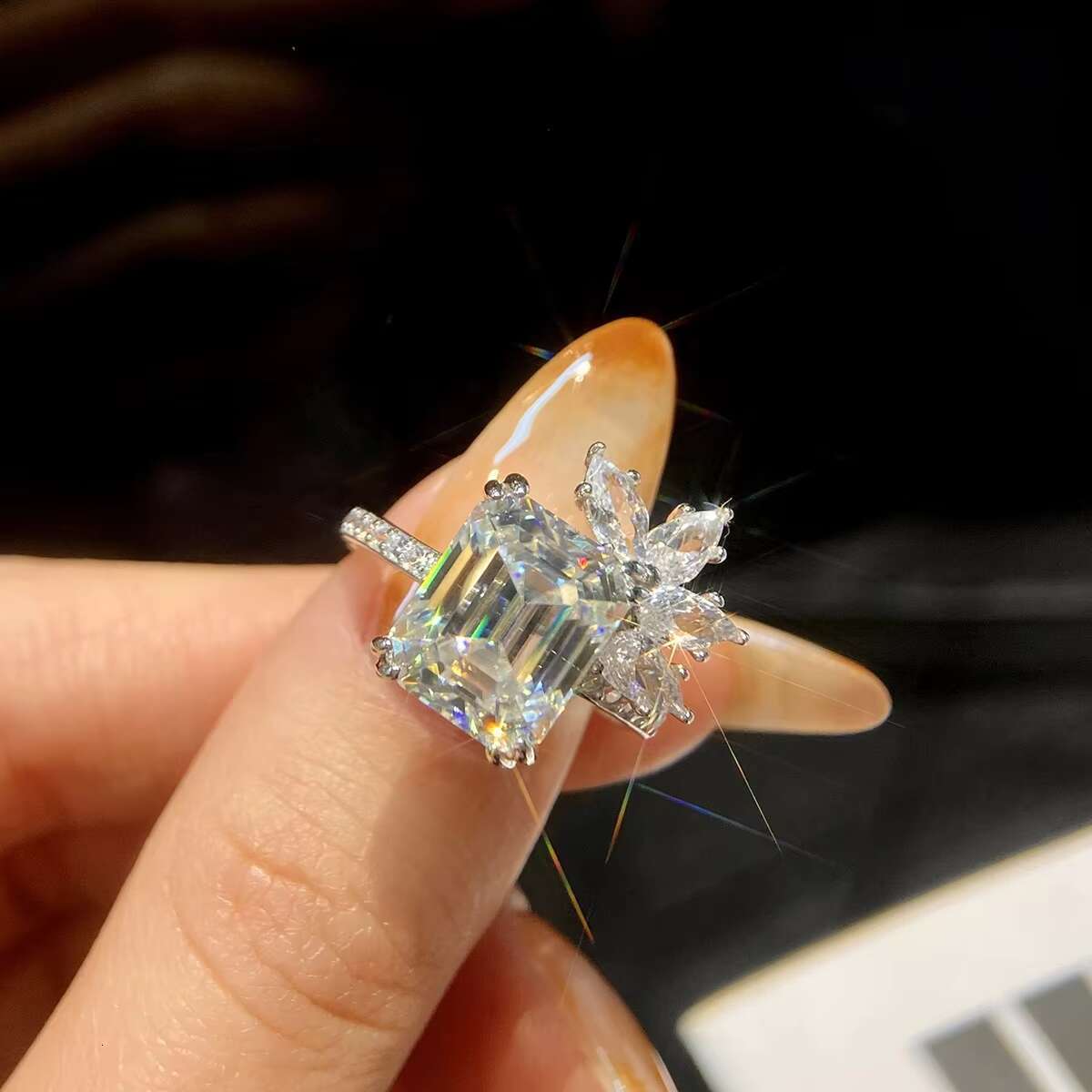 GRA Radiant Emerald Cut 5ct 11mm Rectangle Genuine Moissanite Diamond Ring 925 Sterling Silver Engagement Fine Women Jewelry