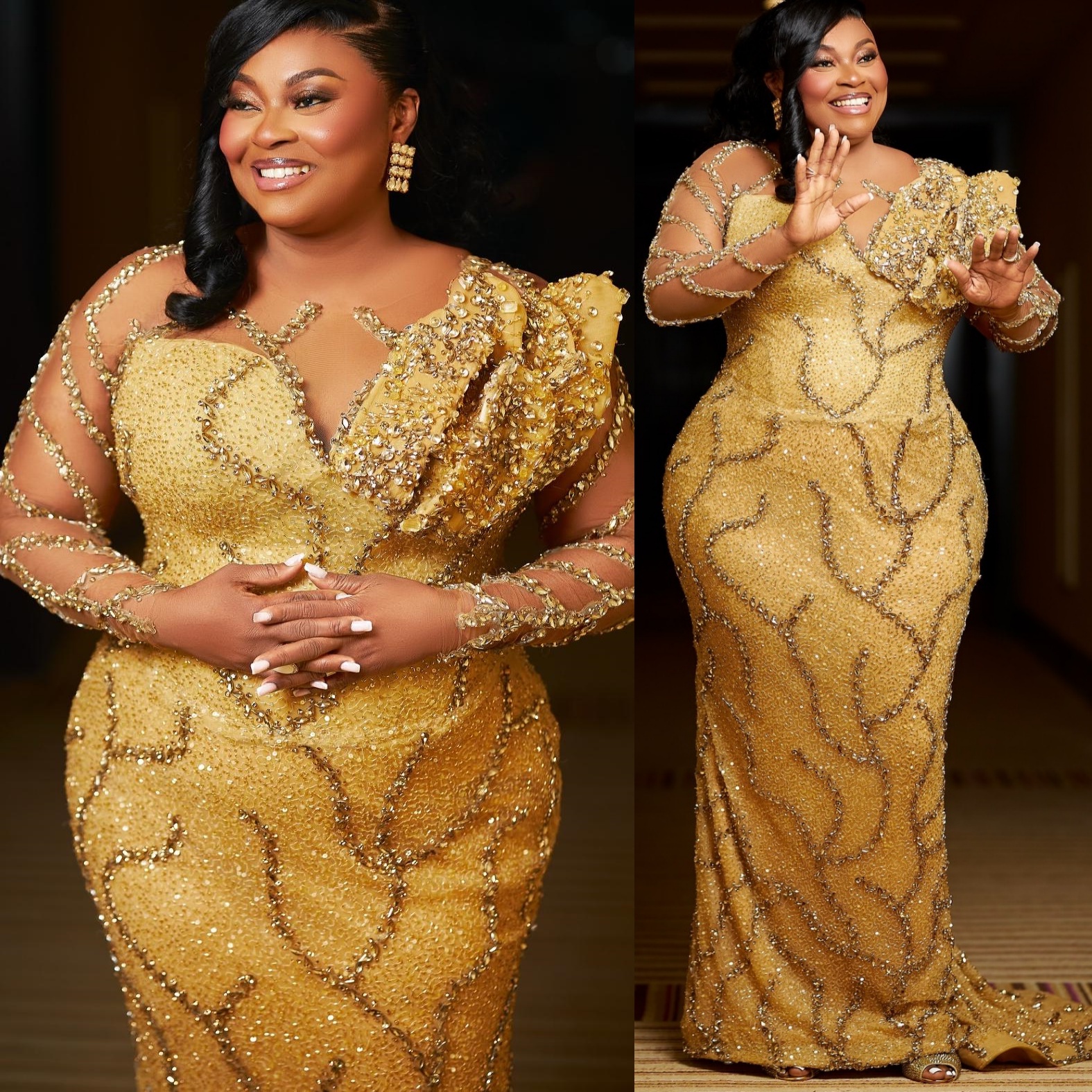 Mermaid Gold Prom Dresses 2025 Beaded Crystals Sequined Luxurious Evening Formal Party Second Birthday Engagement Gowns Plus Size Dress For Special Oc