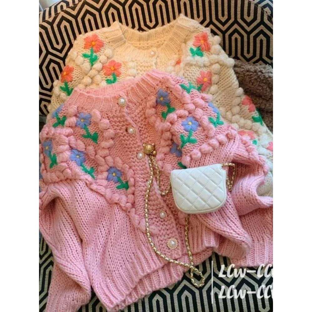 Hikigawa Autumn Winter Japanese Sweet Sweaters Korean Flower Knit O Neck Long Sleeve Jumpers Vintage Elegant Chic Sueter Mujer