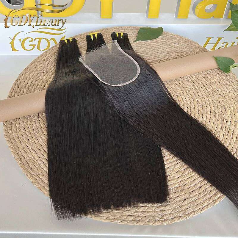 Raw Unprocessed Straight Bone Super Double Drawn Bundles With Closure 2x6 4x4 4x6 5x5 13x4 HD Lace Vieamese 100% Human Hair