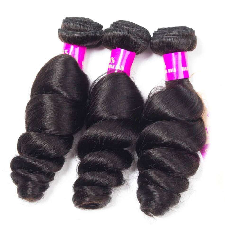 12A Peruvian Raw Virgin Unprocessed Human Hair With 4X4 Loose Wave Bundles And Closure Natural Black Color