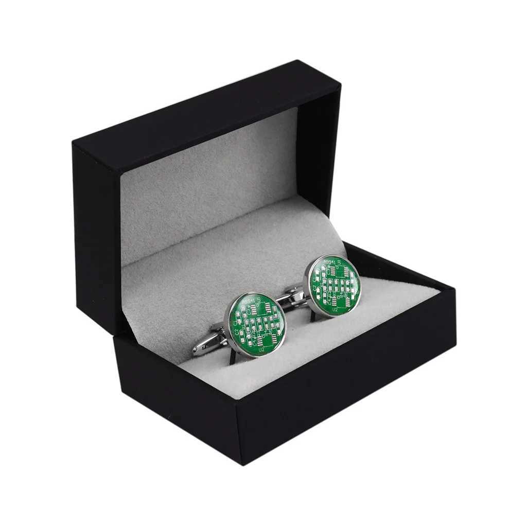 SAVOYSHI Newest Real Circuit Board Cufflinks For Mens Shirt Cuff buttons High Quality Round Cuff links Gift Free Engraved Name W250606