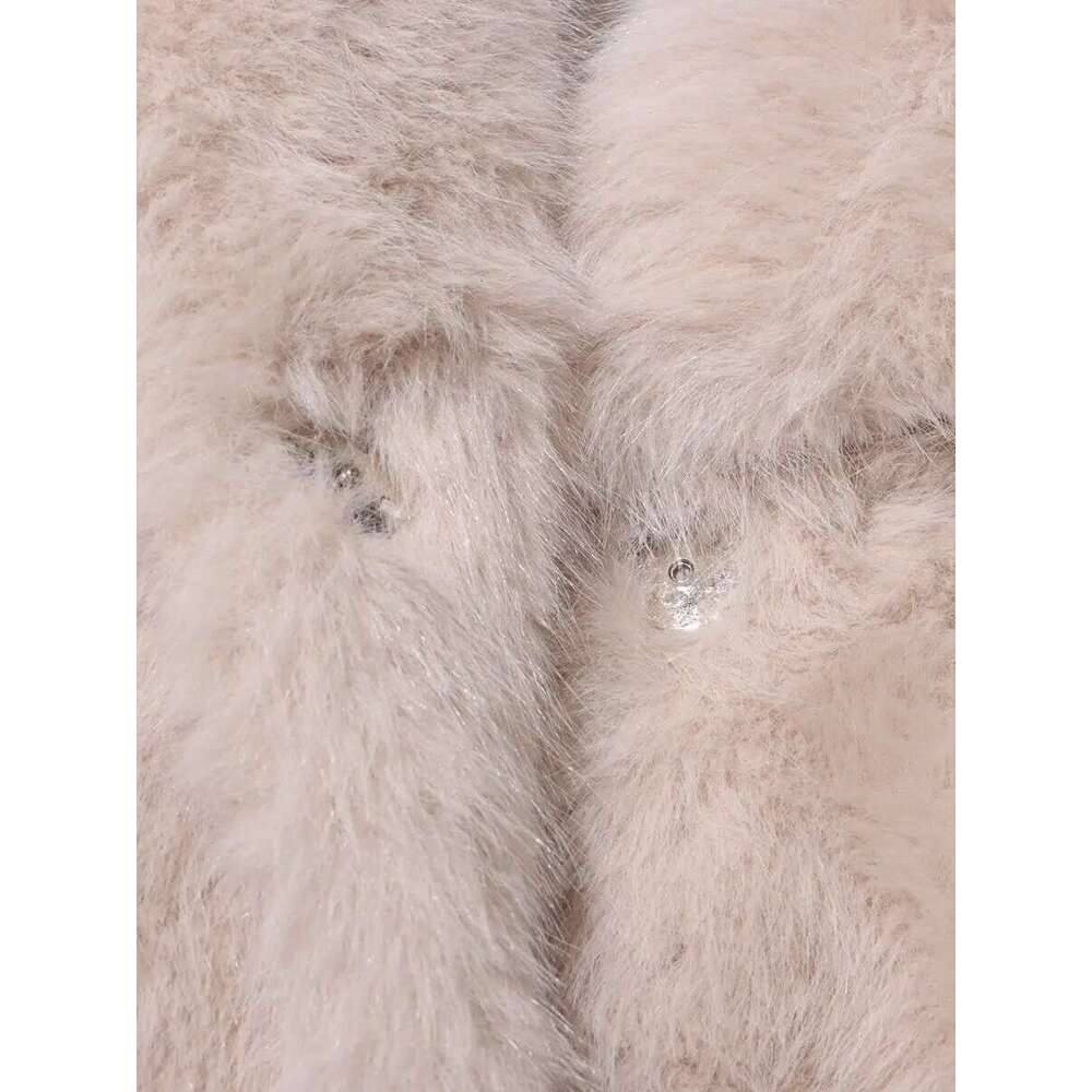 Solid Spliced Fur Coat For Women Lapel Long Sleeves Patchwork Pocket Temperament Style Outwear Female Winter New