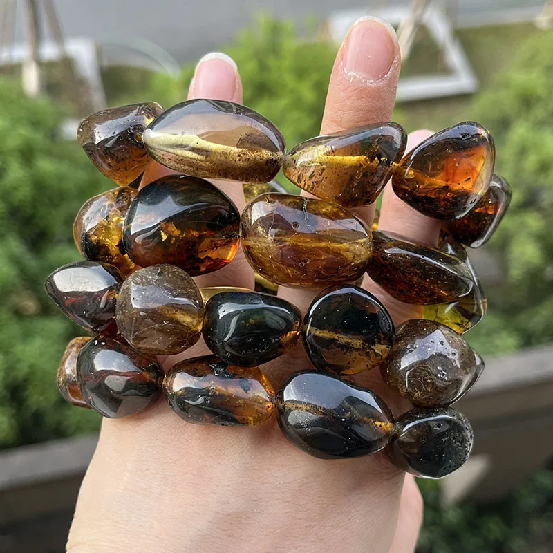 Big Amber Bracelet for Unisex Birthday Unique Handmade Baltic Irregular Plant Diy Beads Accessory Genuine Natural Stone Jewelry 250604