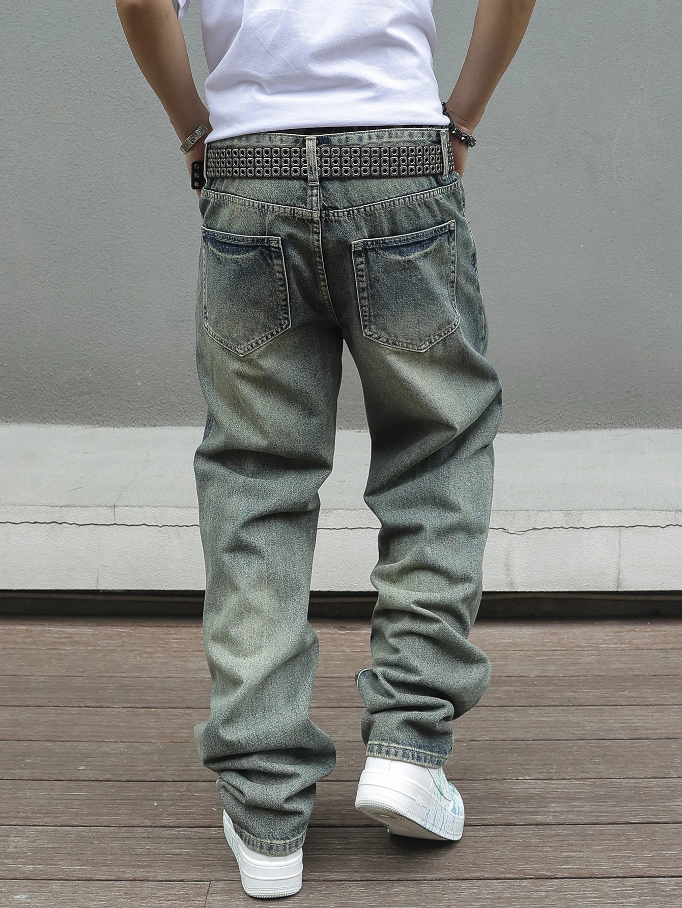 Y2K Distressed Skinny Jeans for Men Ripped Vintage High-Waisted Hip-Hop Streetwear Style 250605