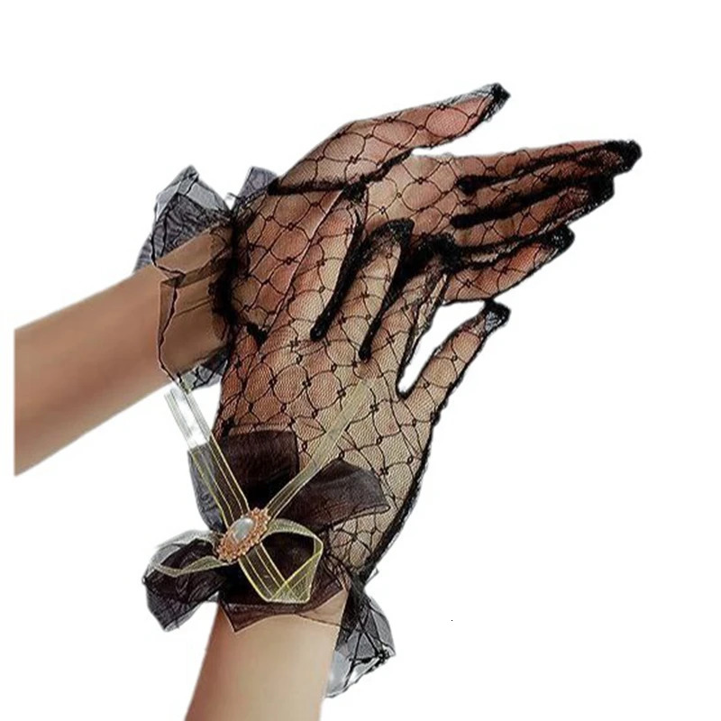 Arrival Black Gloves lace Sexy Lace Short Tulle Full Finger Driving Gloves Bride Gloves Guantes Largos Mujer 2025 250603