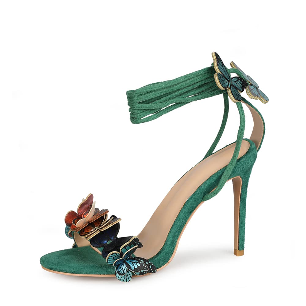 Lanjia Arqa Strappy Sandals For Women Butterfly Ankle Wrap Stiletto High Heels Open Toe Suede Laceup Heeled Sandal Wedding Bride Dressy Pumps A D D