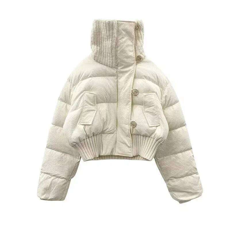 2023 Korean Chic Knit Collar Autumn Winter Coat Women Thickened Puffer Loose Parka Warm Cotton-padded Jacket Short Coats