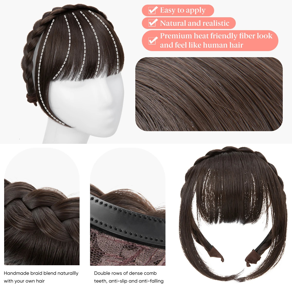 Synthetic Headband Bangs Extension Fake Hair Blunt Fringe with Long Sides For Women Natural Flase Black Brown Blonde Bang B12 250529