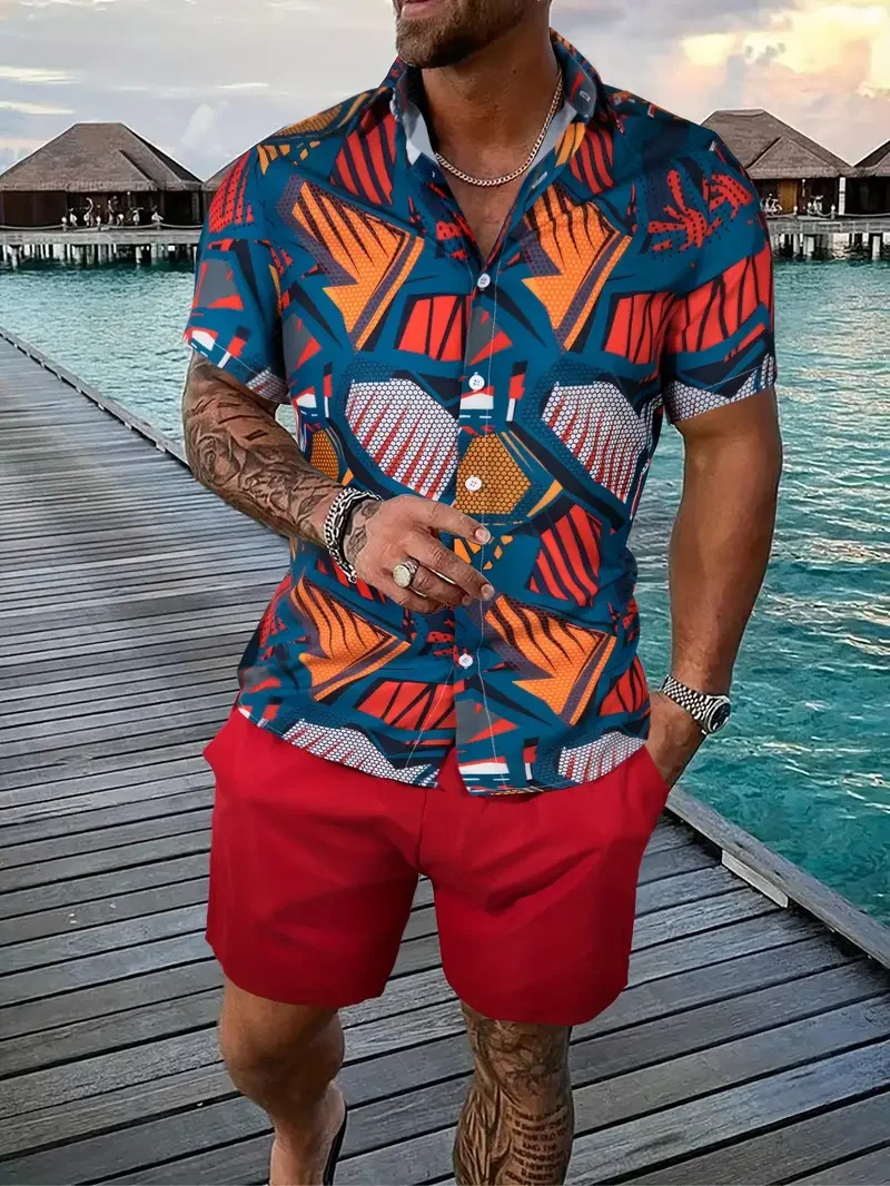 Men Shirt Sets 3D Printed Retro Floral Short Sleeve Casual Oversized Beach Shorts Summer Streetwear Hawaiian Suits Clothing 250603