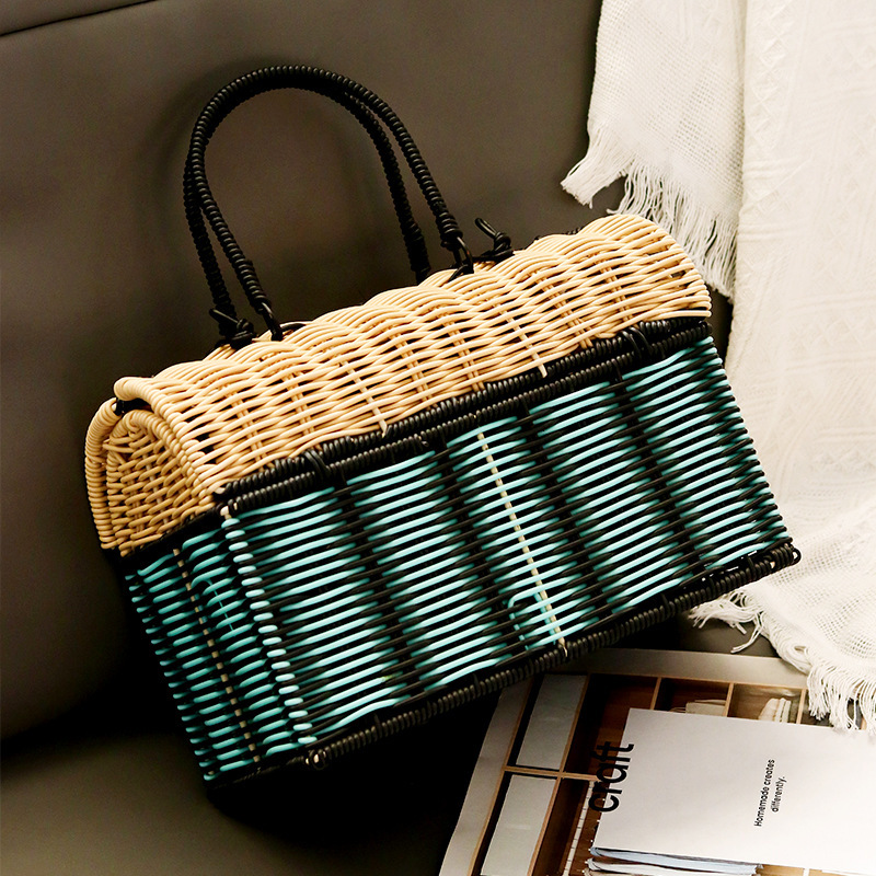 Top High Quality New Style New Women's Handheld Woven Bag Large Capacity Storage Bag Handmade Woven Bag Practical PP/PE Rattan Bag New Free Deliv