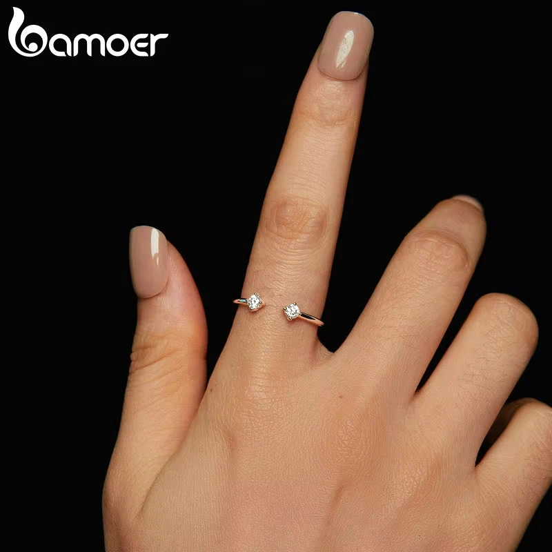 BAMOER Moissanite White Gold Plated Adjustable Ring 925 Sterling Silver Exquisite Open Ring for Women Fine Jewelry Luxury Gift Party Gift MSR060