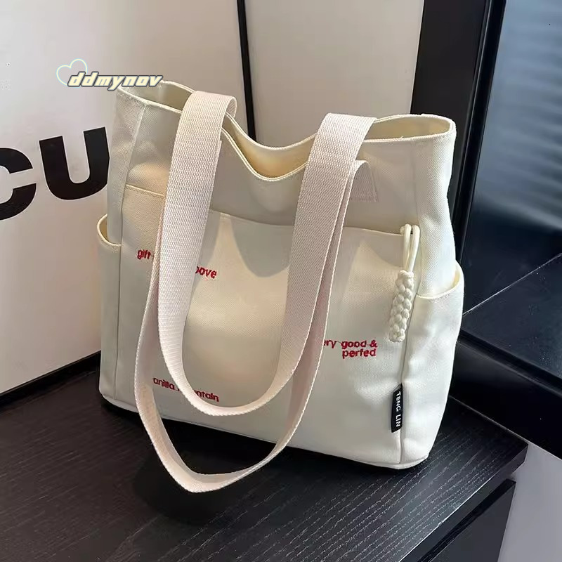 for Women New Trendy Embroidered Letter Handbag Student Large Capacity Shoulder Tote Canvas Bag Office Commuter ddmynov