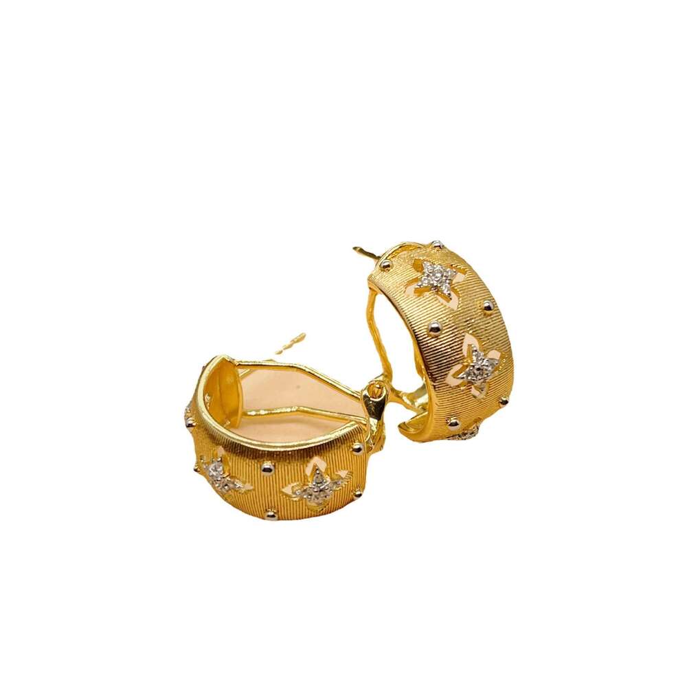 Italian Handmade Brushed Palace Style Two-Tone Craft Cloth Qi Lift Ring Real Gold Plated French Earrings