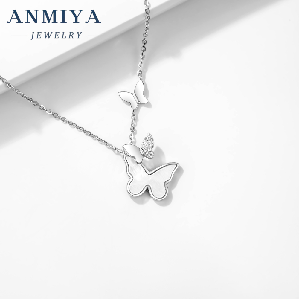 Customized S925 Silver Necklace Pendant Chain Adjustable Choker Cz Stone Butterfly Necklaces for Women