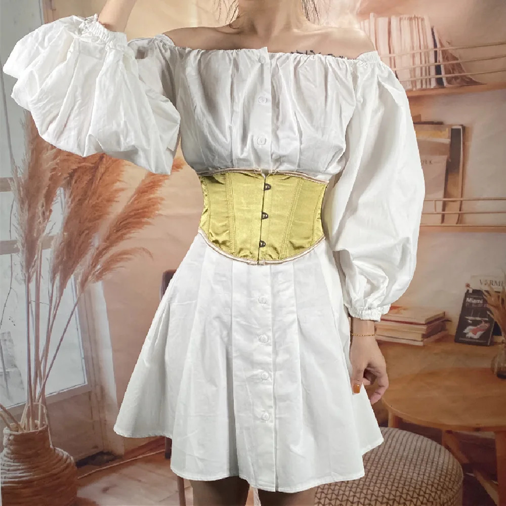 Women Short Abdomen Corset Crops Slimming Waist Trainer Lace Up Tight Tops Outwear For Dresses With Bones 16cm Height 3 Button 250605