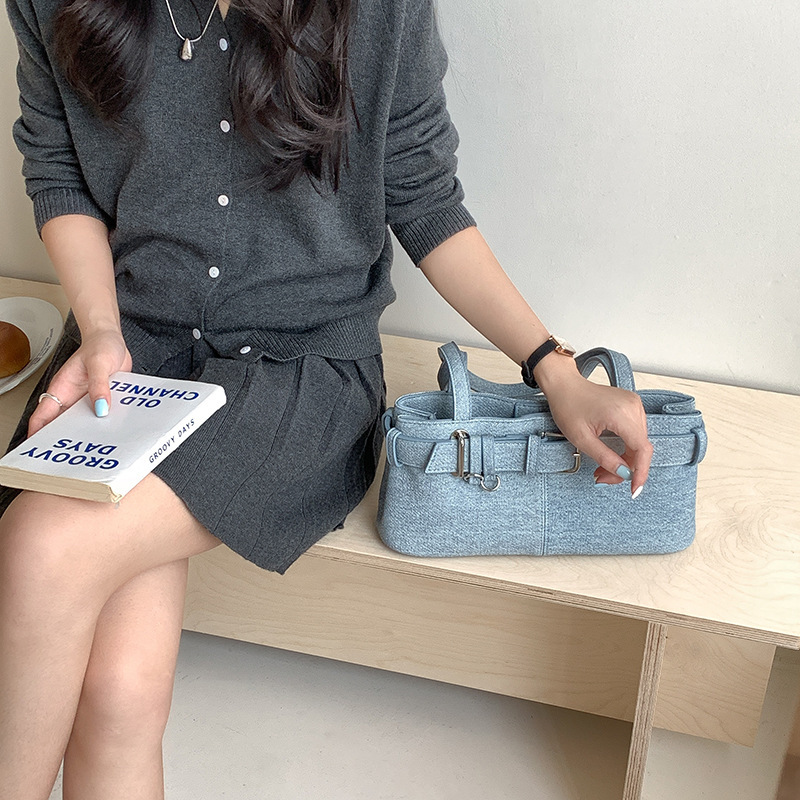 High Quality New Style 2025 New Style Retro Blue Commuter Denim Bag for Women Niche Versatile Cross-border Retro Fashion Shoulder Bag New Free Deliver