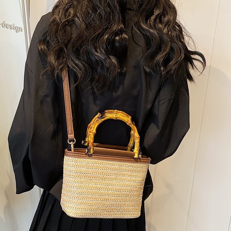 New summer bamboo handbag woven crossbody bag retro casual women s straw trend bag designer women s trend large capacity shoulder bag