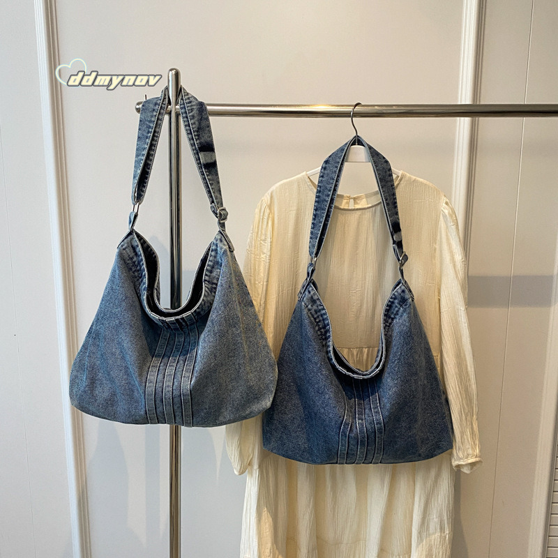 Casual Style Washed Denim for Women 2025 New Literary Canvas Shoulder Large Capacity Tote Bag ddmynov