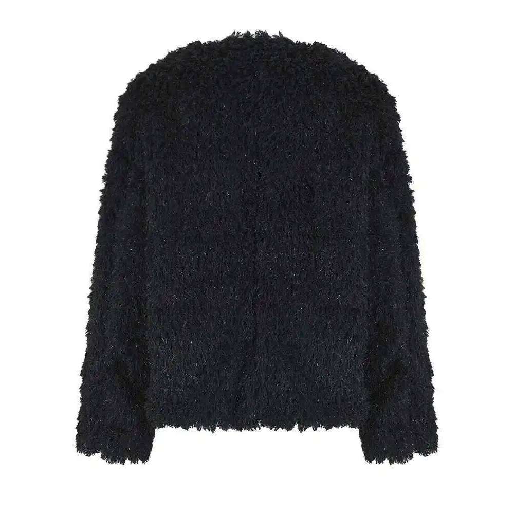 EAM Black Big Size Thick Warm Faux Fur Jacket New O-neck Long Sleeve Women Coat Fashion Tide Spring Autumn 2025 CPG1034