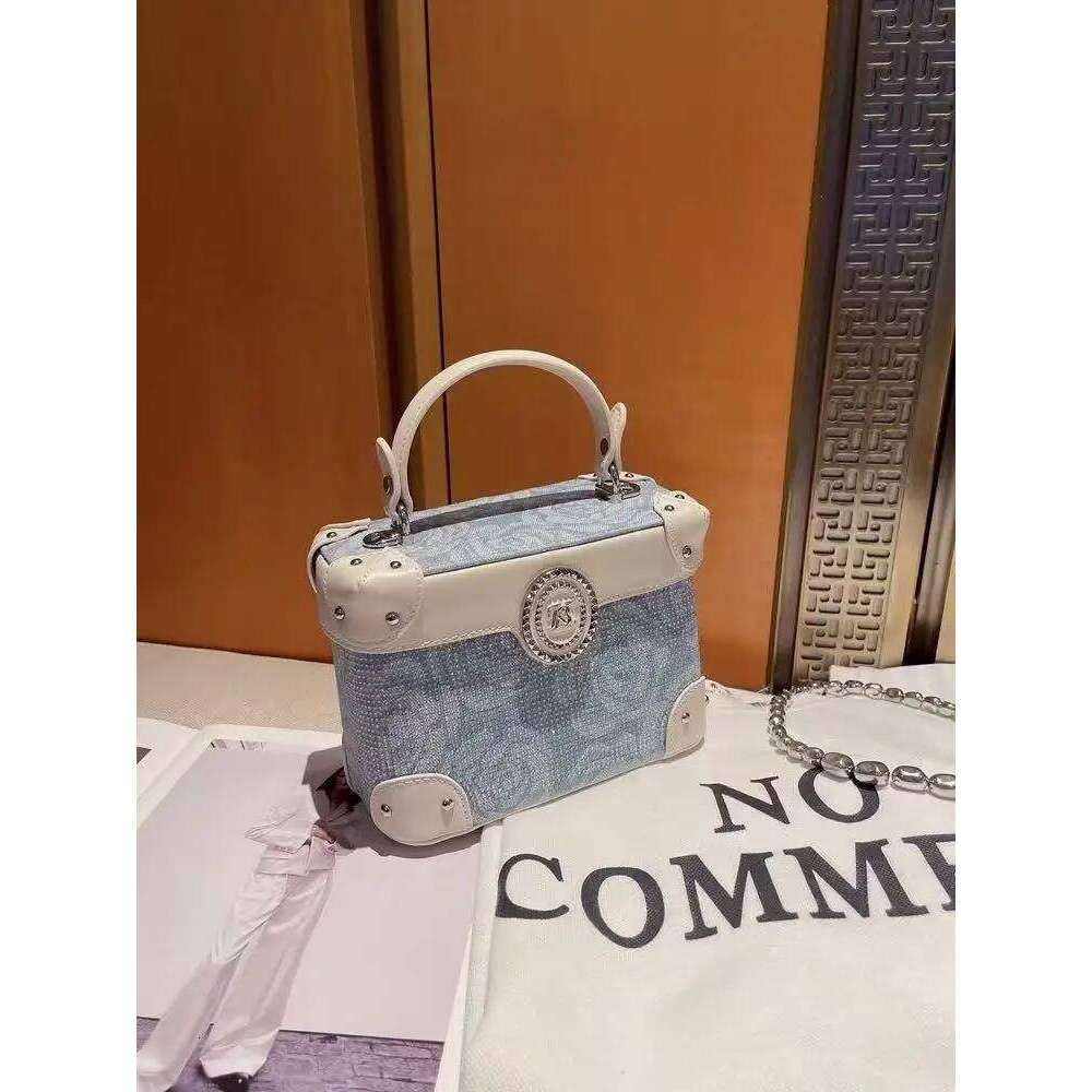 High Quality Blue Denim Fashion Cloud Women's Handbag Floral Crystal Dia Shoulder Messenger Bag Lady Purse Female Armpit