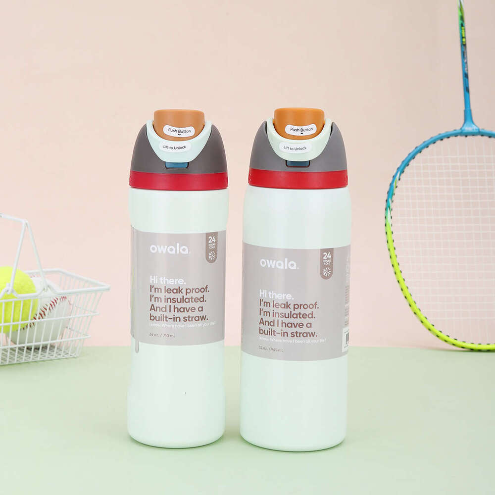 New double-layer vacuum insulated stainless steel water cup, outdoor sports water bottle, portable straw cup, kettle