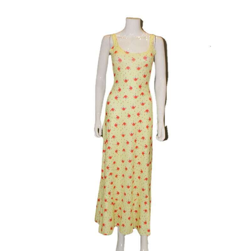 French Style Women's Floral Long With Straps, Soft Comfortable, Sexy And Casual, Vacation Trendy Cotton Dress B5