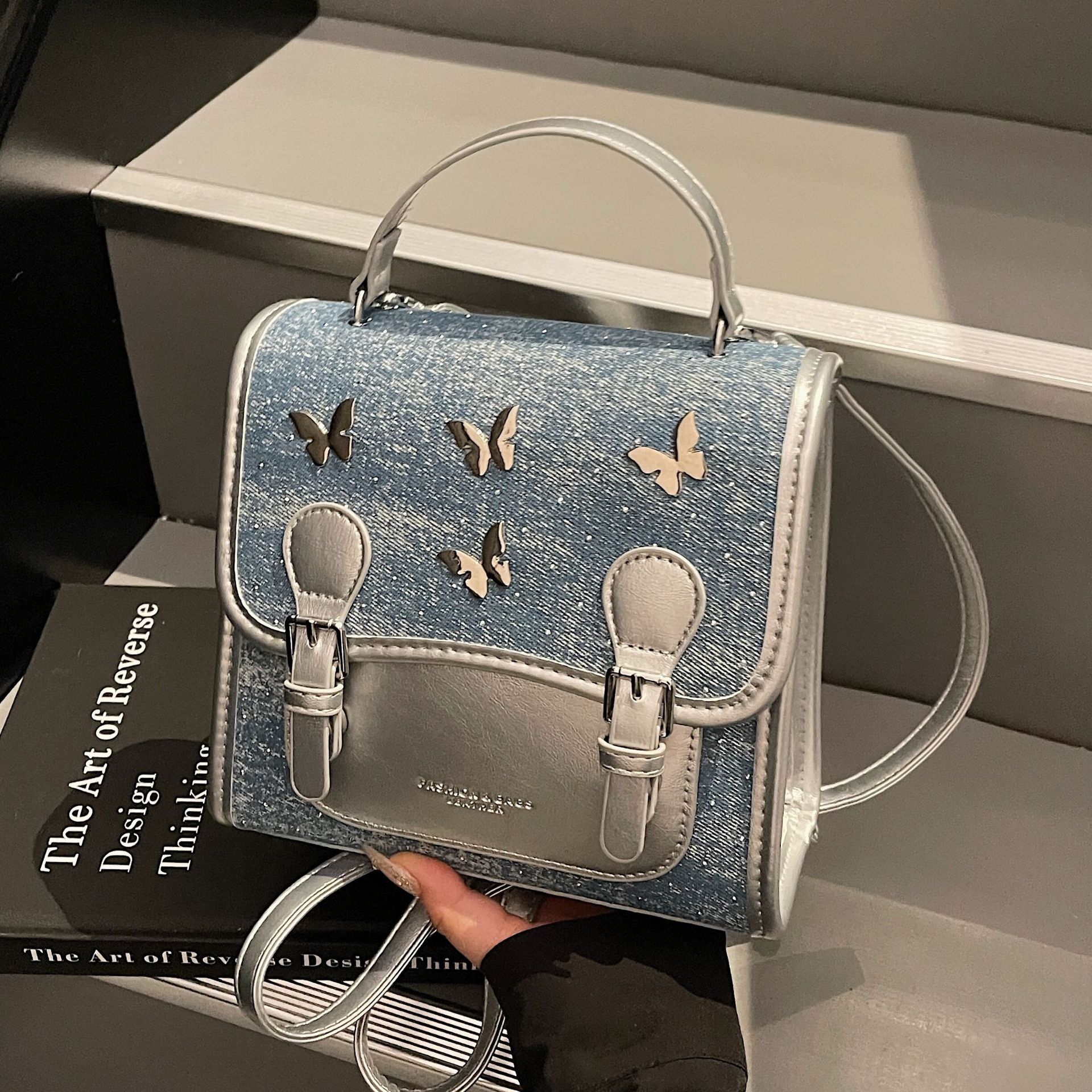 designer High-End Niche Denim Fabric Backpack for Women 2025 New Trendy Fashion Single Shoulder Crossbody Travel Small Backpack