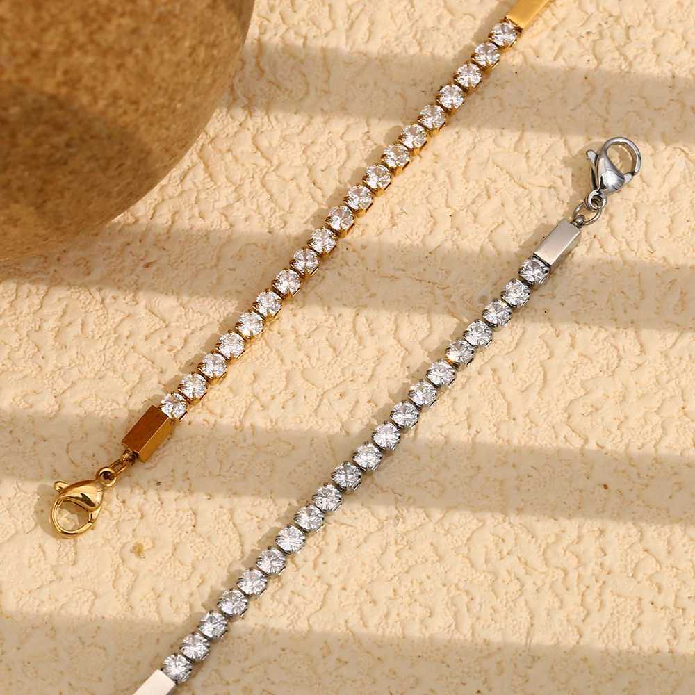 The.Muses Shiny Luxury 3MM Cubic Zirconia Chain Stainless Steel Womens Bracelet Fashion Premium Jewelry Gift W250606