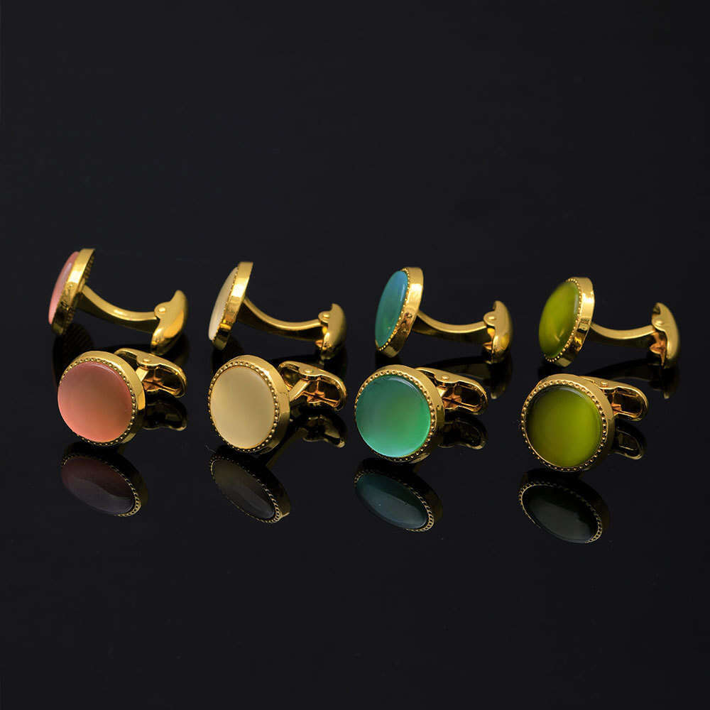 Mens Luxury Round Crystal Cuff Links Featuring Embedded Zircon Stones