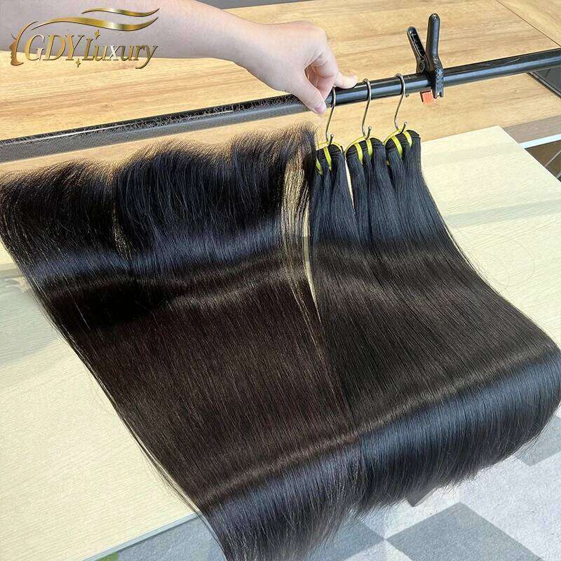 Raw Unprocessed Straight Bone Super Double Drawn Bundles With Closure 2x6 4x4 4x6 5x5 13x4 HD Lace Vieamese 100% Human Hair