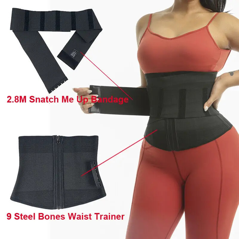 9 Steel Bones Waist Trainer Body Shaper Adjustable Belly Tummy Control Snatch Me Up Wrap Stretch Bands Slim Body Shaper Women 250605