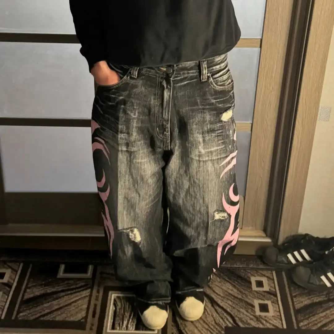 Ripped Washed Hip-hop Loose Men Jeans Gothic Retro American Trendy Wide-leg Pants Y2K Harajuku Popular Street Couple Pants Z250605