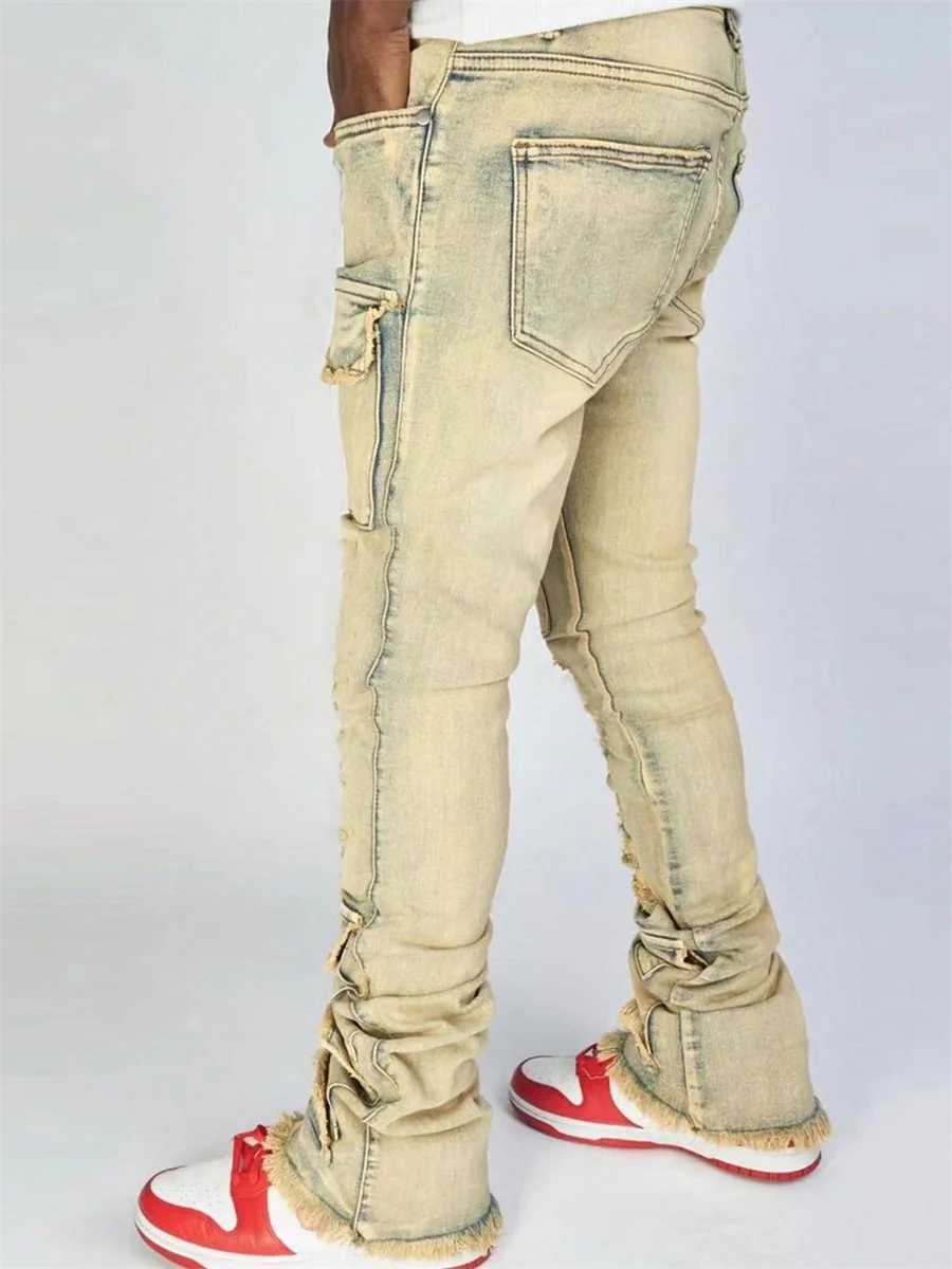Men Ripped Denim Pants Distressed Skinny Cargo Pants Casual Trousers with Pockets for Streetwear Autumn Spring Clothes Punk Y2K Z250605