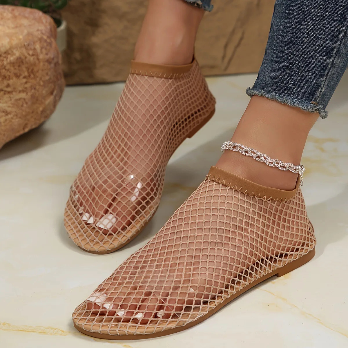 women Summer Mesh Hollow Sandals Women Flats Shallow Beach Shoes Comfort Retro Female Flat shoes 35-43 250603