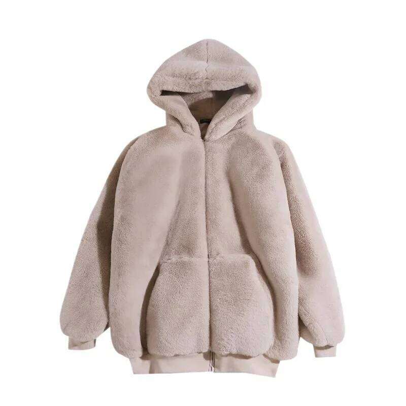 Women Thick Faux Jacket Colorblock Autumn Winter Maxi Coat Hooded Warm Belt Fur Parkas Bontjas Furry Outerwear