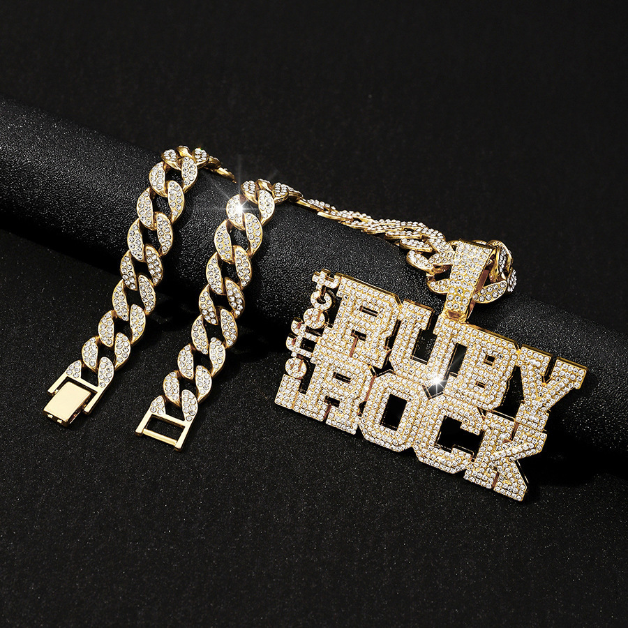 Wild full diamond letter DIRTY BIRDS alloy pendant ALPB baseball team hip-hop personality mens necklace 250320