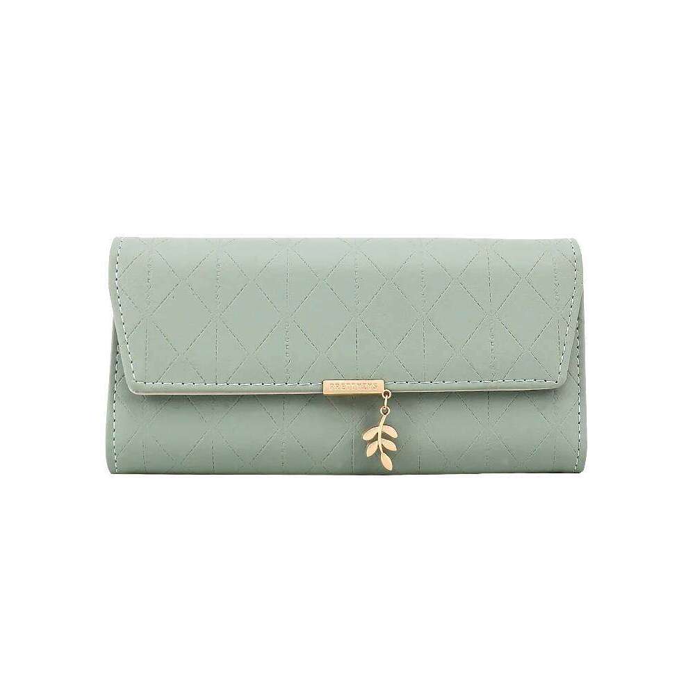 summer new Korean version of high texture PU Dia lattice personality leaf pendant three fold bag multi-card can be MASA