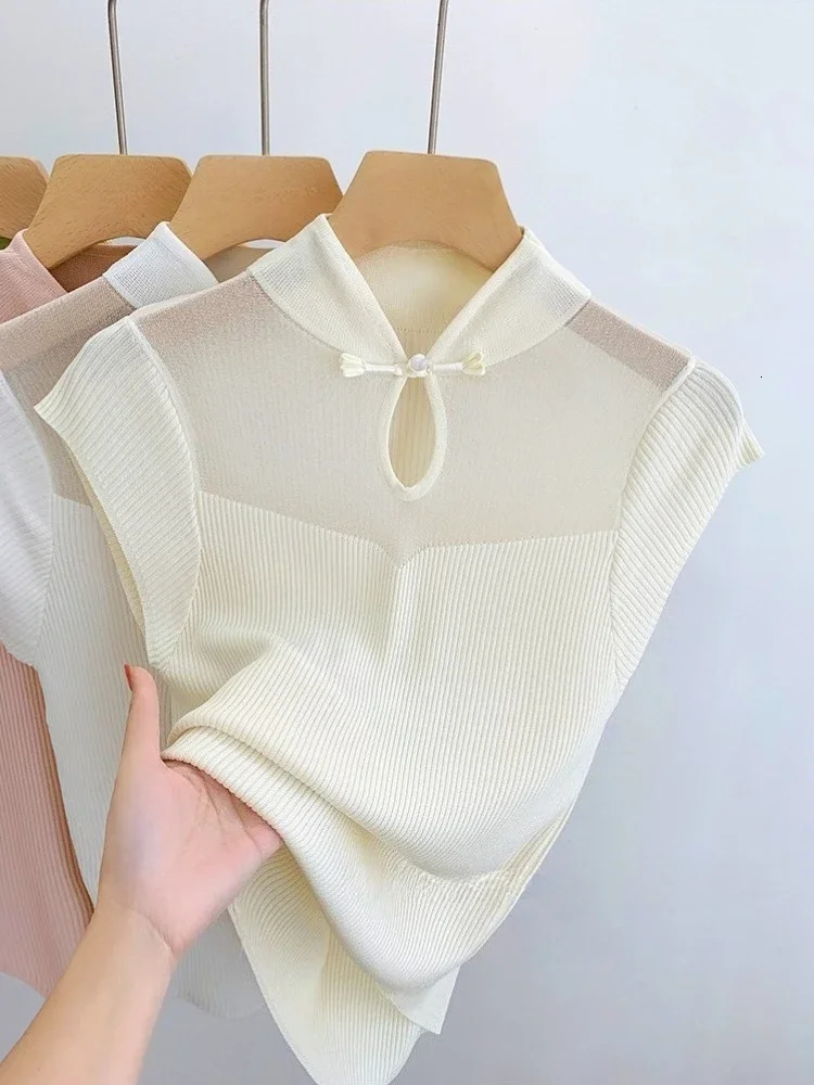 Basic Lace Mesh Solid Thin Summer Pullover Women Female Knitted Ribbed Sweater Slim Short Sleeve Bodycon 2025 250530