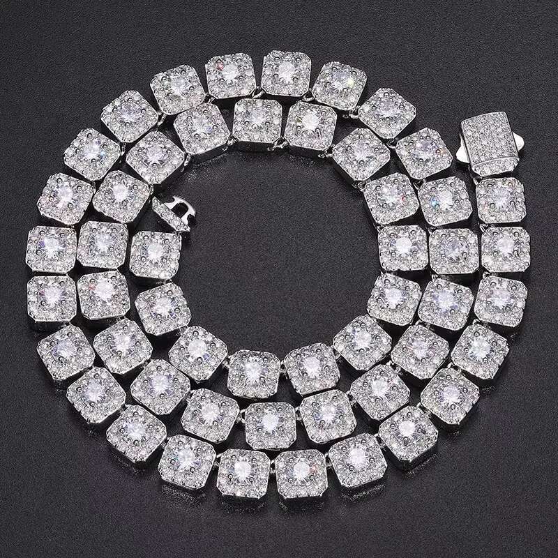 S925 Sterling Silver Jewelry Center 8 Square Micro Set Rock Sugar Hip Hop Necklace wholesale bulk manufacture factory customized