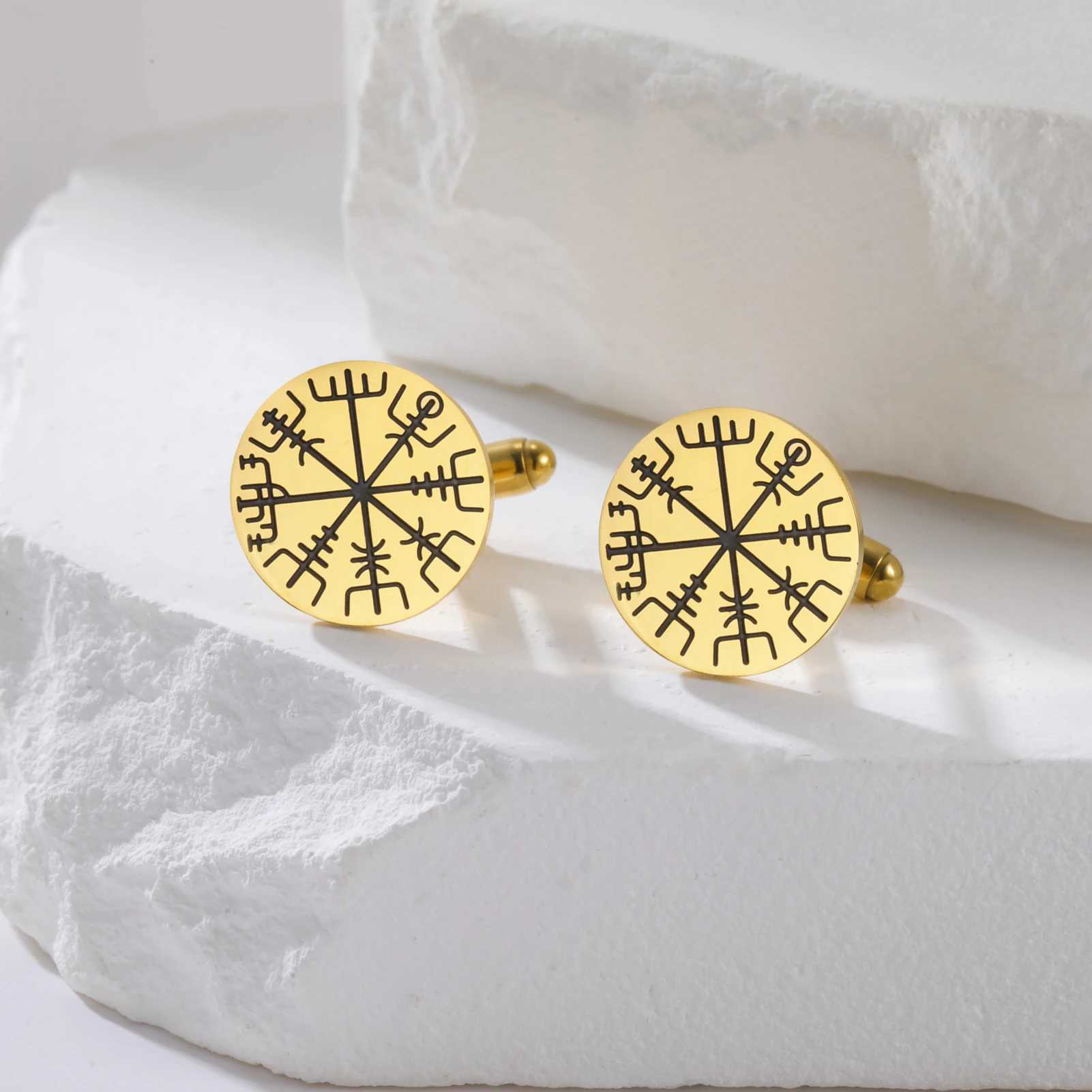 LIKGREAT Viking Vegvisir Compass Cufflinks for Men Norse Symbol Rune Stainless Steel Dress Cuff Links Protection Amulet Jewelry W250606